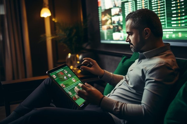 Filipino bettor reviewing sports analysis charts and match stats on phplus mobile